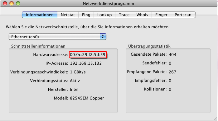  MAC-Adresse ermitteln unter Mac OS X 
