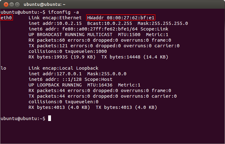  Finding the MAC Address in Ubuntu