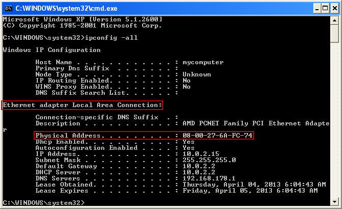  Finding the MAC address in Windows NT/2000/XP/Vista/7/8